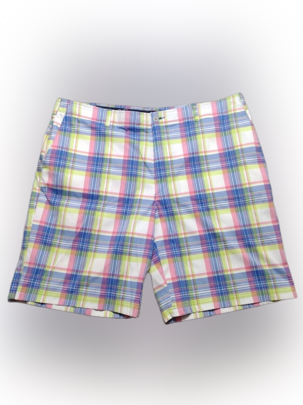 Jack Nicklaus Men's Multicolor Plaid Flat Front Shorts - Blue, Pink & Green